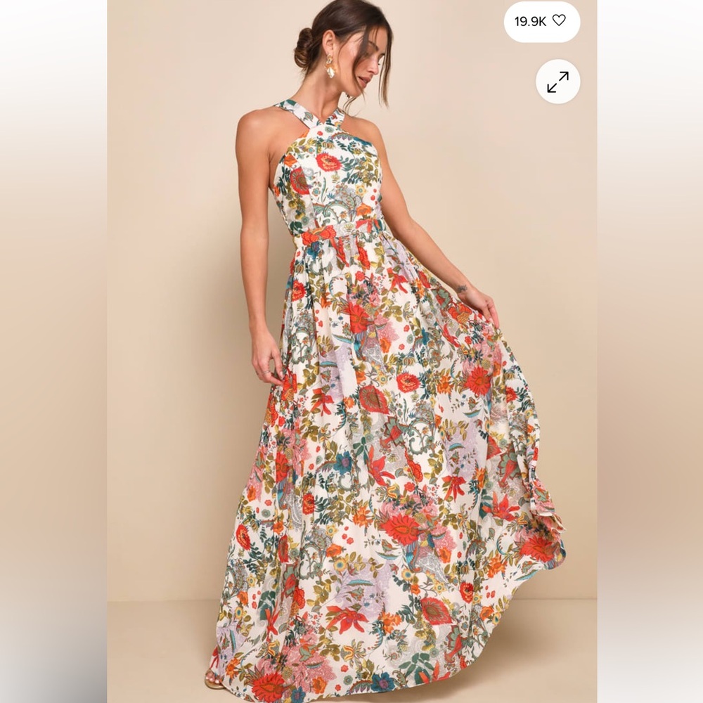 Lulu's Floral Halter Maxi Dress